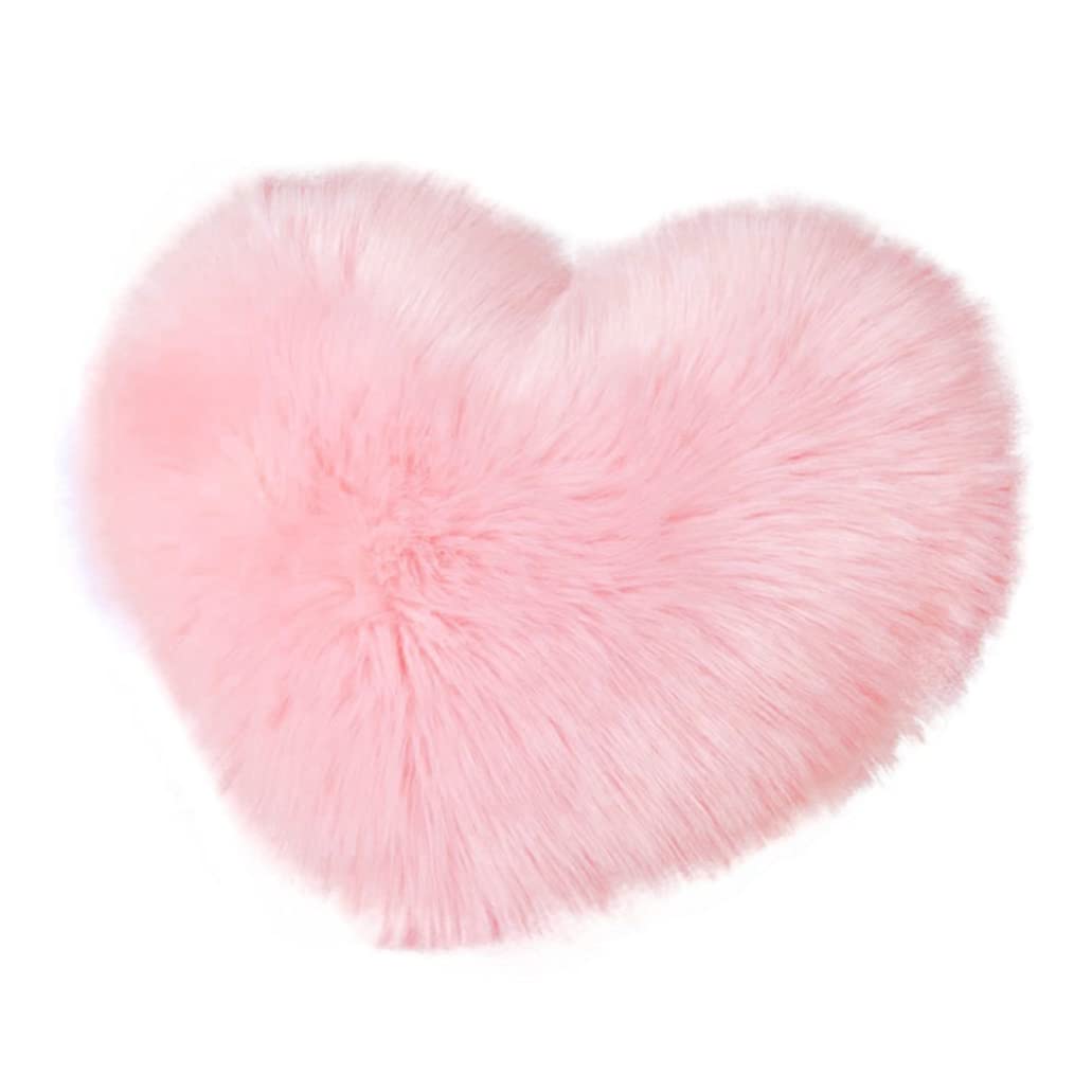 Hbbgdiy Heart Shaped Plush Cushion Cover 50x40cm Artificial Wool Throw Pillow Cover for Sofa Bedroom Decor, Soft Decorative Pillowcase, Light (No Inserts)