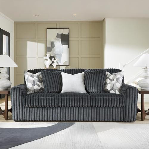 Image of Signature Design by Ashley Midnight‑Madness Sofas, Jumbo Corduroy Upholstered Living Room Sofa with Plush Cushions, Cozy Everyday Seating for Relaxed Home Lounging