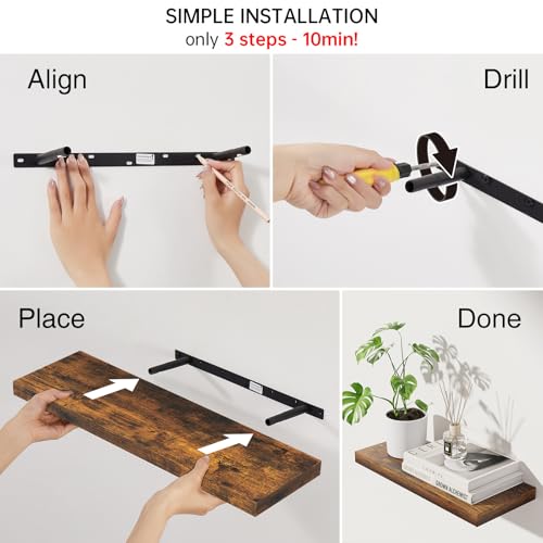 Image of BAYKA Floating Shelves for Wall, 22.5 Inch Rustic Wood Wall Mounted Shelving for Bathroom, Bedroom, Living Room, Kitchen & Book, Hanging Display Decor Shelf with 22 lbs (Rustic Brown,Set of 3)