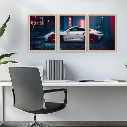 Image of TASVEE Car wall posters | set of 3 wall frames | posters for wall | Wall Decoration for Bedroom, Living Room & Office | Best Gift for Boys & Car Lovers (A7, MEDIUM 10X13, Framed)