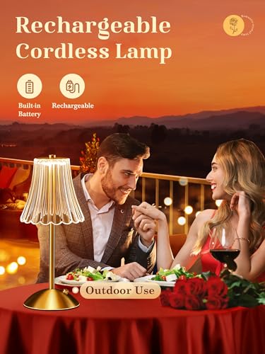 Image of One Fire Crystal Lamp Set of 2, 3 Colors Gold Lamps Mood Listing, Dimmable Bedroom Lamps Vintage Lamp,Rechargeable Nightstand Lamp, Table Lamp for Bedroom Living Room Bathroom Hotel Bar