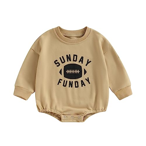 Image of Meiweileya Baby Girl Boy Crewneck Oversized Sweatshirt Romper Little Love Bodysuit Newborn Fall Winter Outfit Gender Neutral Clothes (Yellow Brown Football Season Outfit, 0-3 Months)