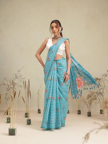 Image of Amazon Brand - Anarva Women's Kalamkari Saree With Blouse Piece