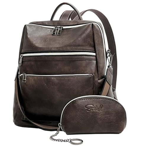 ECOTISH Mochila Mujer de Cuero PU, Bolsos Mochila Ordenador Portátil Impermeable 2 En 1 para Mujer Casual Mochila Trabajo Escolar Antirrobo de Mochila para Viajar Trabajo Escolar