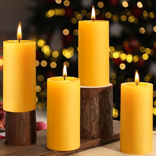 4PCS 2x4 inch Natural Beeswax Pillar Candles,100% Pure Beeswax Candles Emergency 140 Hours Burning Time Smokeless Dripless Pillar Candle,Bees Wax Candlestick for Home Holidays Decor Spa Relaxation