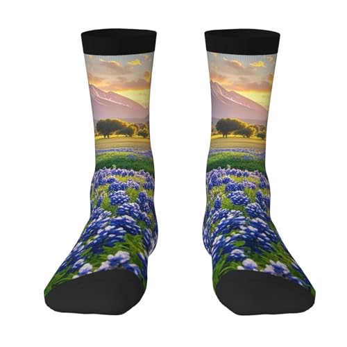 Medias De Compresion Paisaje De Lupinos Azules De Texas Mid-Calf Calcetines De Senderismo Reforzados Sobre La Pantorrilla Acolchado Medias De Tubo Medio Para Trekking Skate Senderismo 40Cm