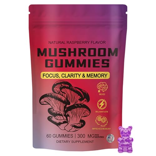 Mushroom Gummies, Sky Mushroom Daily Gummies, Pure Mushrooms Chewable Supplement–Herbal Blend with Ashwagandha&12 Mushrooms for Focus, Energy & Sleep Support | No Sugar, Vegan|60 Gummies