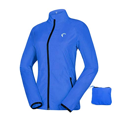 Women's Packable Windbreaker Jacket, Lightweight and Water Resistant, Active Cycling Running Skin Coat, Blue S