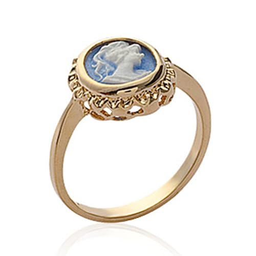 Bijouxia Bague Symbole Camée Bleu En Plaqué or 18 Carats 750/1000 (58)