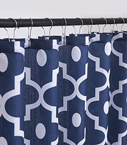 Biscaynebay Extra Long Textured Fabric Shower Curtains 72" Width By 84" Length, Navy Morocco Pearl Printed Bathroom Curtains Machine Washable #TOP10