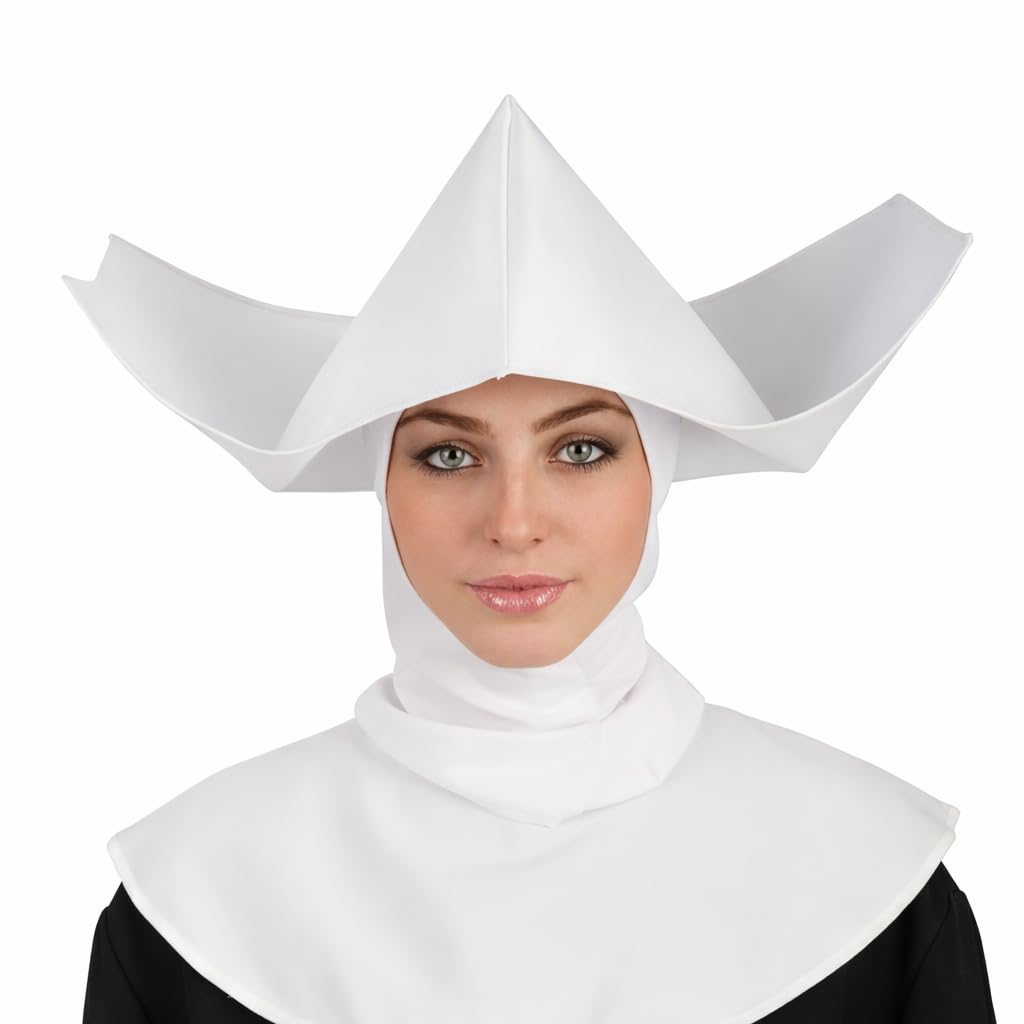 Carnival Toys Cappello da Suora Badessa Bianco Elegante – Copricapo Costume Religioso per Carnevale Halloween e Feste a Tema
