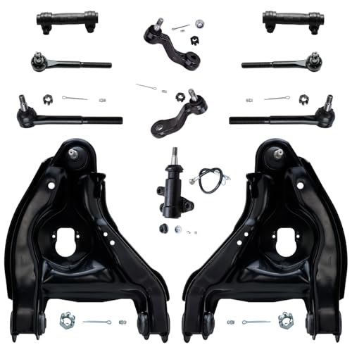 Image of Detroit Axle - 2WD Front End Kit for Chevy GMC Tahoe Yukon C1500 C2500 Suburban C3500 2 Lower Control Arms w /Ball Joints 4 Outer Inner Tie Rods 2 Sleeves 1 Pitman Arm 1 Idler Arm 1 Bracket Replacement