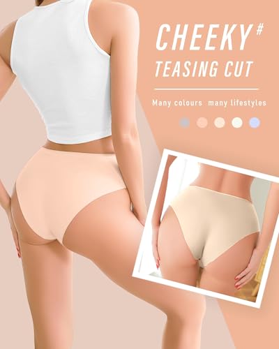 Image of UNDER THE SEA Seamless Underwear for Women Plus Size Mid Rise Lingerie Brief Sexy No Show Panties Womens Cheeky 5 Pack XS-3XL