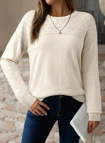 Dokotoo Women's Casual Long Sleeve Wool Hollow Out Sweaters for Women 2025 Trendy Lightweight Crochet Pullover Tops2