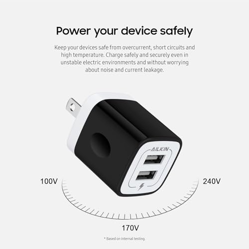 Ailkin PT-WC-13 Usb Wall Charger, Charger Block, Ailkin 2.1A Multiport Fast Charge Power Brick Cube For Ipad, Iphone, Samsung Galaxy, Google Pixel, Motorola, Huawei, Htc, Lg-2 Pcs, Usb Box Charging Plug Ac Adapter thumb #3