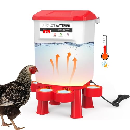 FXiaoy Heated Chicken Waterer, Automatic Poultry Waterer, 11L (Red, 11L)
