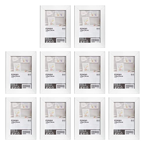 Image of Ikea FISKBO 10 x 15 cm (4 x 6 Inches) White Photo Frames, Fibreboard & Plastic, 002.956.53 - Set of 10