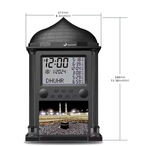 Azan Clock, Muslim Athan Wall Clock Alarm with LCD Display, Digital Azan Clock for Home/Office/Mosque-Ramadan Eid Gifts (Black)