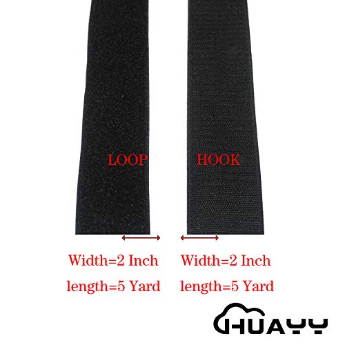 Image of HUAYY Sew on Hook and Loop Style,Non-Adhesive Nylon Strips Fabric,Black,2 Inches Width 5 Yards Length (2in x 5yd)