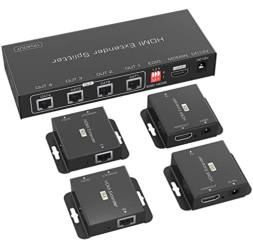 Extensor Divisor HDMI 1x4 Extensor HDMI a través de Ethernet 50 m Desde Cat5e / Cat6 / Cat7 El Cable Ethernet admite compatibilidad Ascendente con 4K @ 60Hz (4: 4: 4 8 bits) /HDCP2.2/EDID/POC Cover