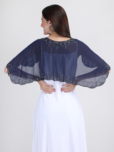 AOL Women's Hand Beaded Embroidered Georgette Ponchos/Cape/Wrap3