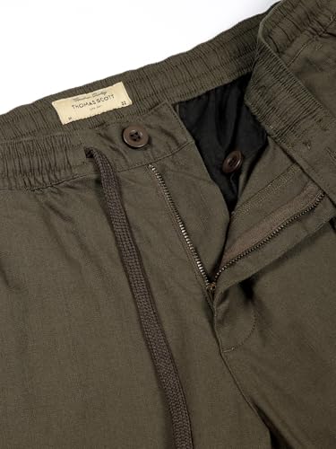 Image of Thomas Scott Men's | Solid | Light Weight | Breathable Fabric | 6 Pocket | Ankle Length | Mid Rise | Regular Fit | Linen | Elasticated with Drawstring | Chino Trouser | Pants