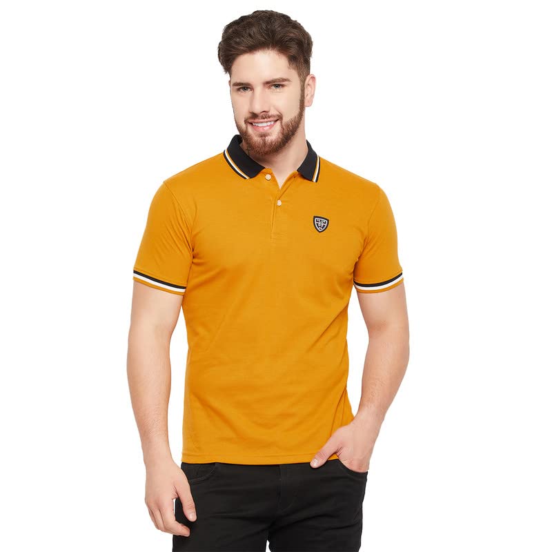CantabilMen Mustard Cotton Blend Polo Neck Half Sleeve Solid T-Shirt (P_MTSH00317_Mustard)