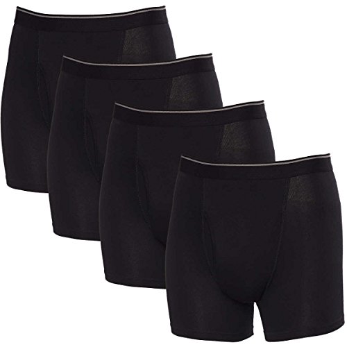 Kirkland Signature 4 Stretch Cotton Boxer Briefs Comfort Fit, Black/Gray, Large