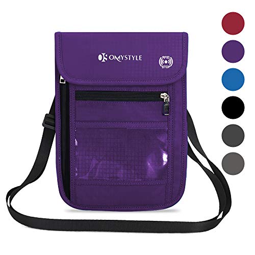 RFID Blocking Passport Holder Travel Neck Pouch Neck Wallet for Women & Men
