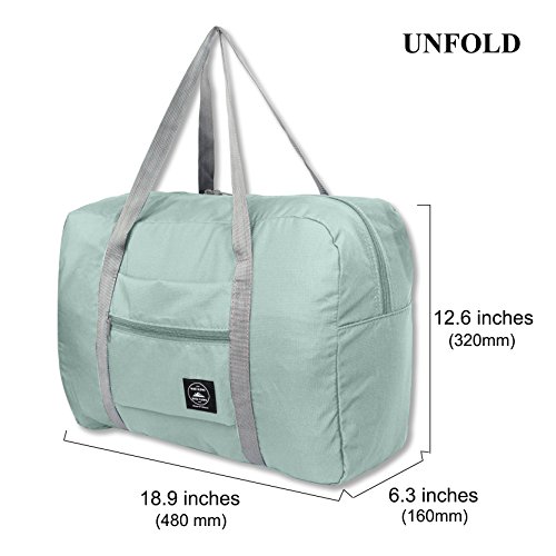 FUNFEL Foldable Travel Duffel Bag Tote Carry on Luggage Sports Water Resistant Nylon(II-Mint Green)