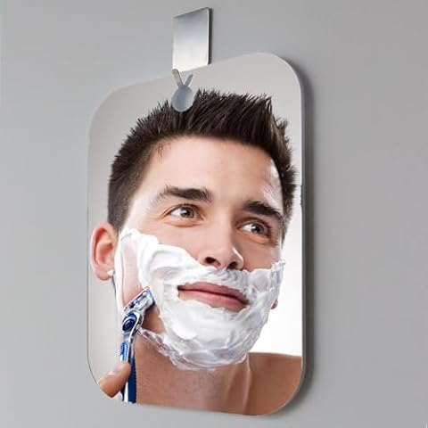 BQRIS Shower Mirror Shaving Mirror 10.5"x8.07", Shatter-Proof Men's Wall Hanging Handheld Locker Mirror Indestructible Luxury Plexiglass Makeup Small Travel Camping Mirror-7 Cover