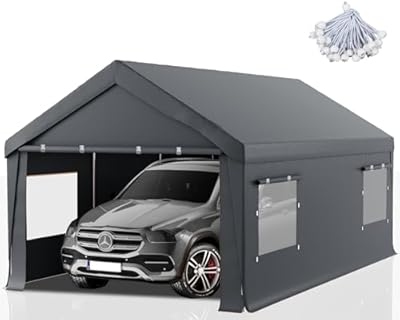 Carport 12x20 FT Heavy Duty,Outdoor Portable Garage with Removable Sidewalls & Doors, Waterproof, UV-Resistant Canopy Shelter for Vehicles, Boats, RVs, Trucks, All-Season Car Port, Gray
