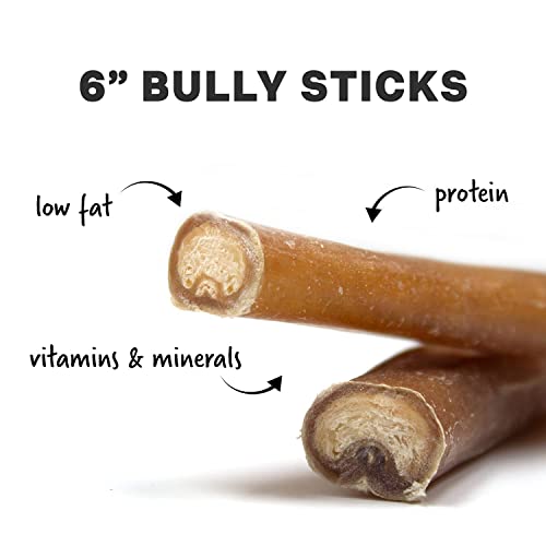 6-inch Bully Sticks for Dogs - Pack of 12 - Nutrient-Rich and Odor Free - Rawhide Free - Long Lasting and Non-Splintering