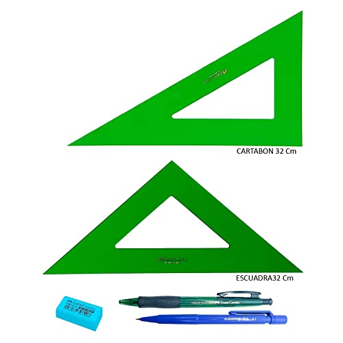 PACK LOTE Faber Castell Técnico - Escuadra 566-32 Cms + Cartabón 666-32 Cms + REGALO
