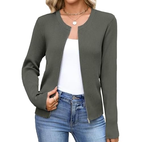 Totatuit Womens Long Sleeve Zip Up Sweater Cardigans Knitted Lightweight Zipper Jacket Light Grey XX-Large