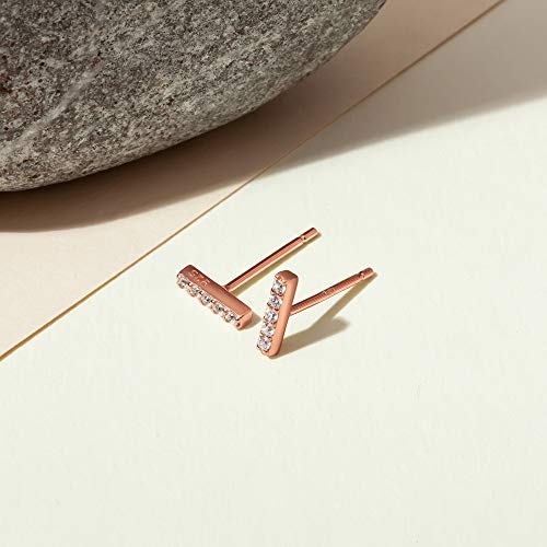 Image of PAVOI 14K Gold Plated 925 Sterling Silver Stud Earrings for Women - Dainty Geometrical Bar Triangle Heart Earrings - Valentines Day Trendy Jewelry