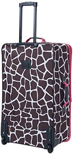 Image of Rockland Fashion Softside Upright Luggage Set, Telescoping Handles, Pink Giraffe, 4-Piece (14 /19 /24 /28)