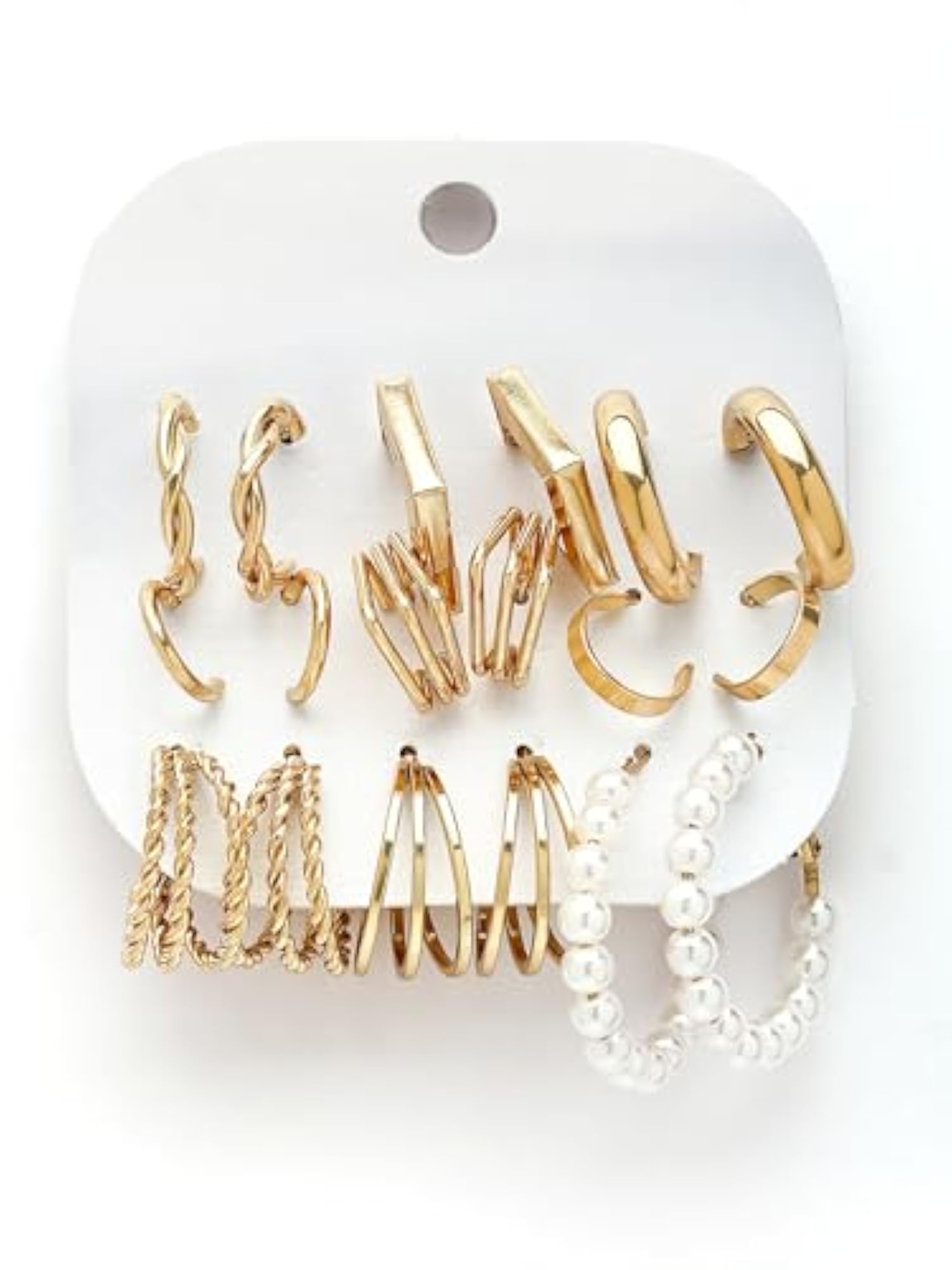 Set of 9 Plated Multi-Design Stud and Hoop Earrings