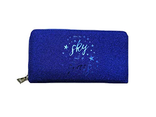 Portefeuille femme bleu pailleté Glamour grand format chic à fermeture éclair