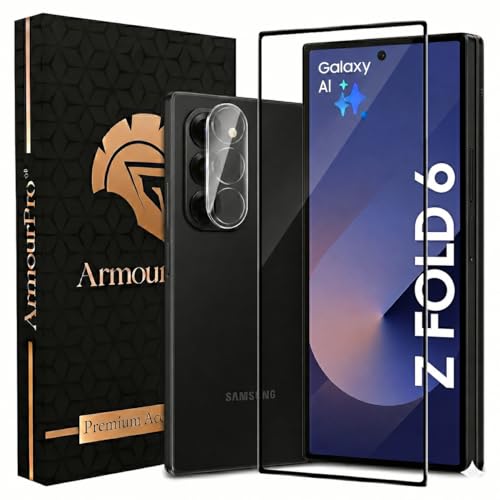 Image of ArmourPro Tempered Glass and Clear Camera Lens Protector for Samsung Galaxy Z Fold 6, Edge to Edge Screen Guard, Anti-Bubble, Scratch Resistant, Anti-Fingerprint, Installation Kit | Clear