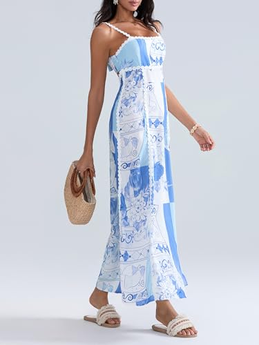 Women Floral Boho Maxi Dress Sleeveless Vintage Floral Tie Back A-Line Party Dress for Vacation Beach Streetwear3