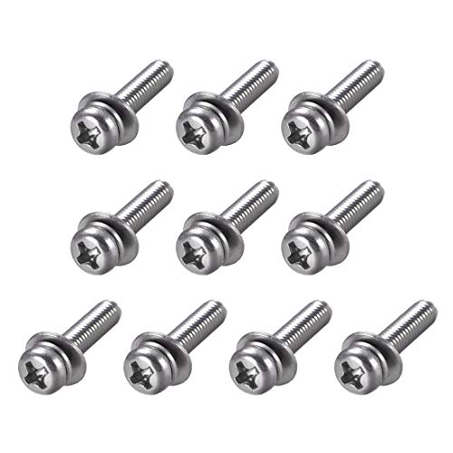uxcell M4 x 20mm Stainless Steel Phillips Pan Head Machine Screws Bolts Combine with Spring Washer and Plain Washers 10pcs