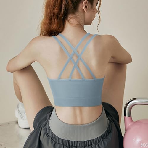 Image of WOYYHO Cross Back Sports Bra for Women Padded Medium Support Workout Bra | 3 Pack, Strappy, Removable Pads, Soft, Spaghetti Strap, Moisture-Wicking, Seamless, for Athletic Yoga Gym Fitness Daily