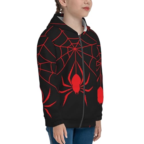Red Spider and Spider Web Kids Pullover Hoodies Boys Zip Up Sweatshirts Girls Athletic Clothes with Pocket4