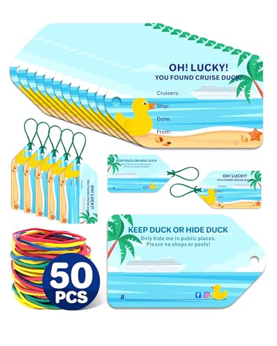 Artreeiger 50 Pcs Cruise Duck Tags for Cruise Ship, 2 x 3.35 Inch Cruise Rubber Ducks Tags Carnival...