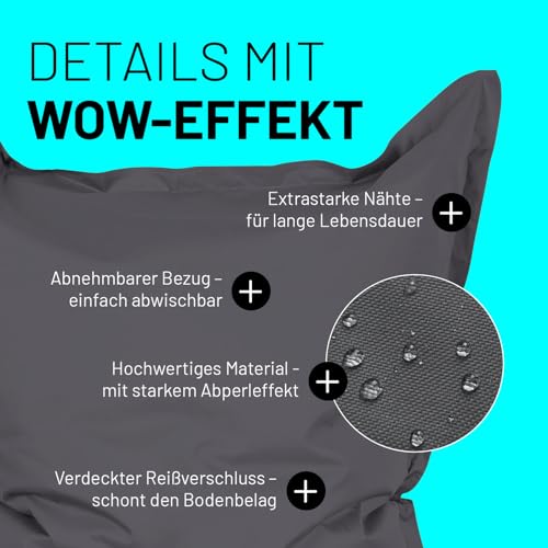 Lumaland Riesen-Sitzsack XXL 140x180 cm | Wasserfestes Indoor & Outdoor Liegekissen mit über 3 Mio....
