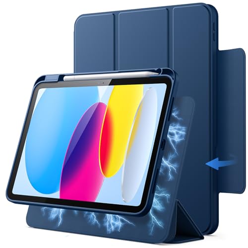 JETech Magnetic Detachable Cover Case for iPad (A16) 11th/10th Generation (2025/2022) with Pencil Holder, Removable Rotating Clear Cover, Portrait/Landscape Stand with Raised Screen View (Navy)