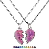 Matching Heart Necklaces for Couples Best Friends BFF Friendship for 2 Girls Changing Color Love Heart Mood Necklace Jewelry