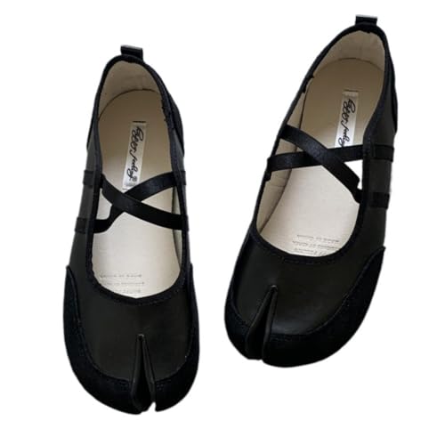 Tabi Shoes Ballet Flat Split Toe Slip on Women Girls - Minimalist Retro Casual Comfortable Walking Lightweight Running Tennis & Racquet Sport Beach Travel Business Office Standing All Day Trendy (Black,5)