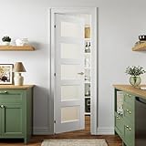 SMARTSTANDARD 5-Panel Frosted Glass Interior Door Slab, 24' x 80' Slab Door for Pantry Pocket Laundry Bathroom French, Solid Core Pre-Assembled Panel Without Hardware, White